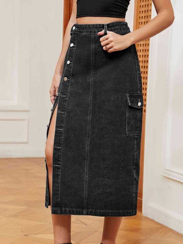 Button Down Denim Skirt - Madikfashions.com