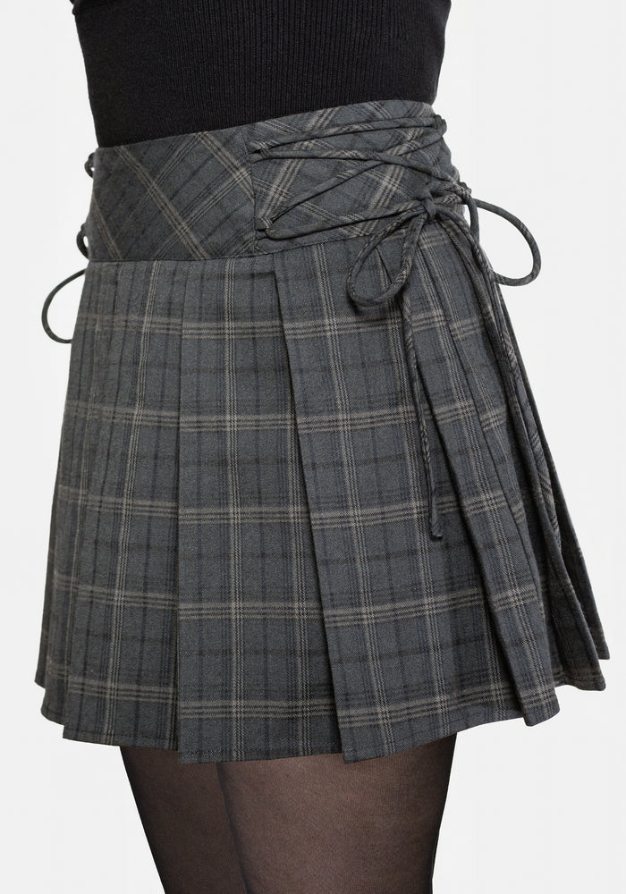Caitriona Check Lace Up Side Mini Skirt
