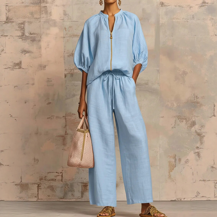 Calyndra -  Ensemble femme deux pièces uni avec haut zippé et pantalon large