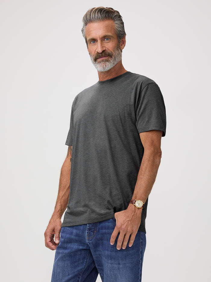 Update Your Neutrals with Carbon Grey # Carbon Grey Crew Neck Tee | Model Wears Medium | Fresh Clean Threads
