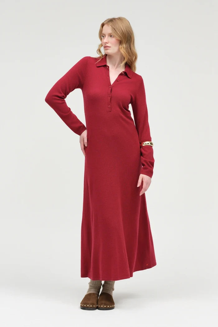 Cherry Wool-Cashmere A-Line Polo Dress
