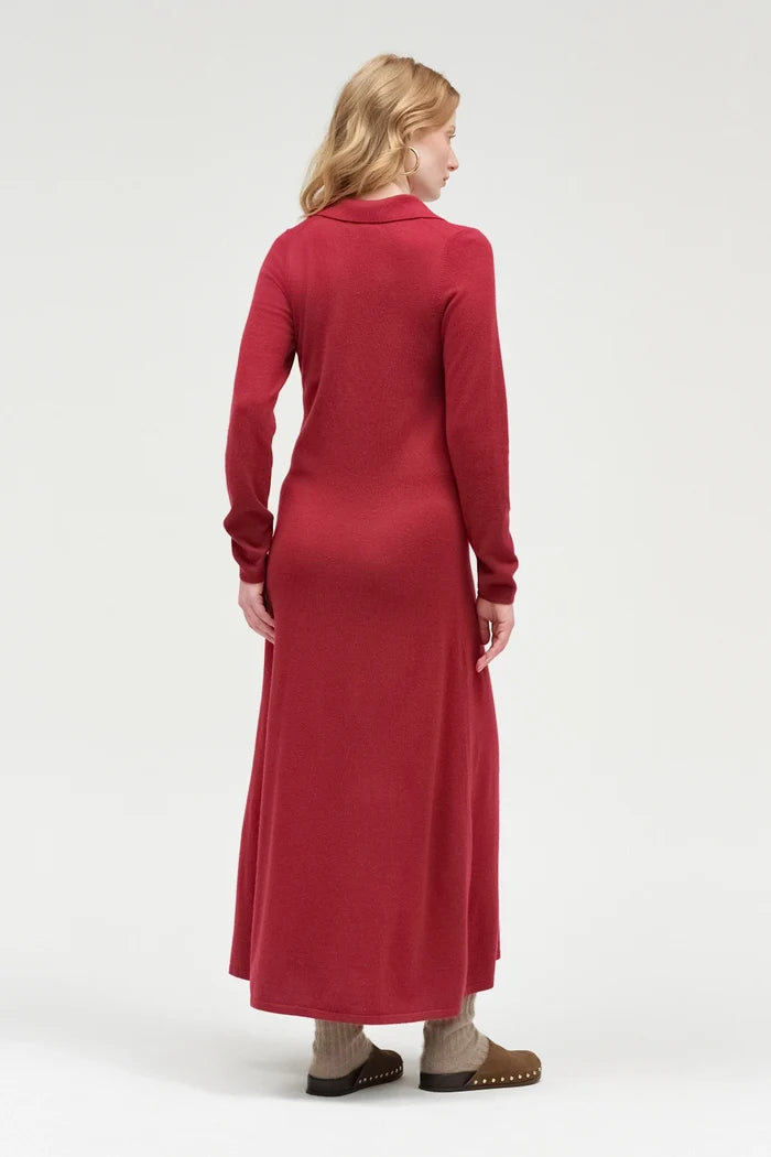 Cherry Wool-Cashmere A-Line Polo Dress