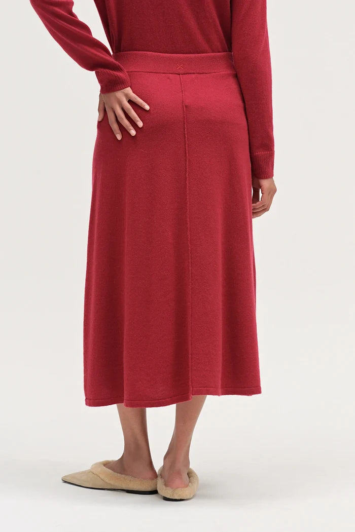 Cherry Wool-Cashmere Midi Skirt