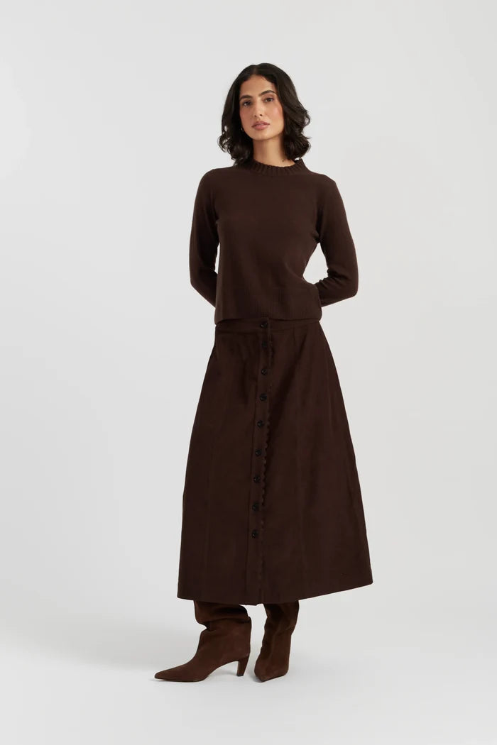 Chocolate Cotton A-Line Skirt