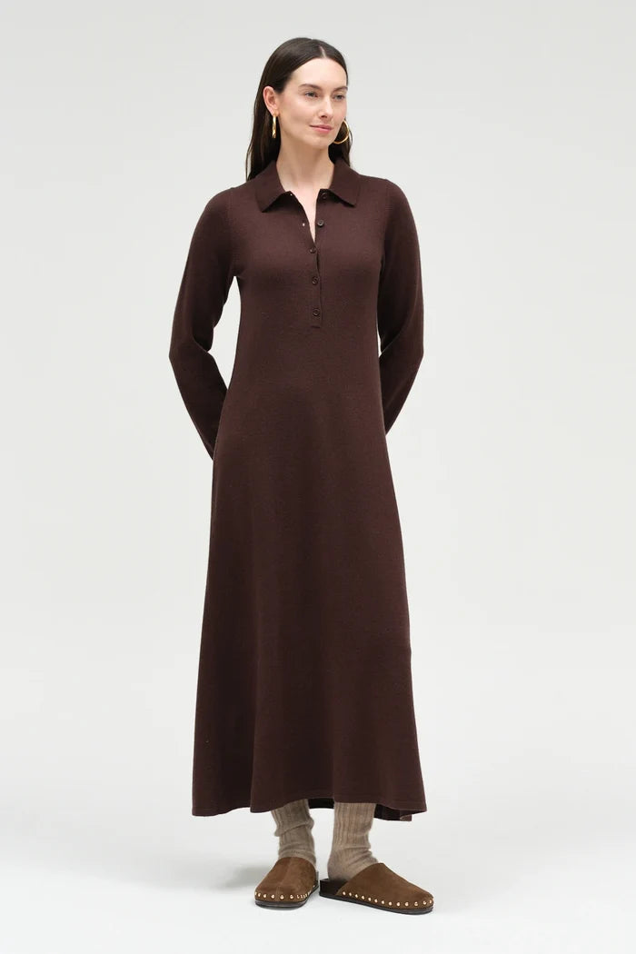 Chocolate Wool-Cashmere A-Line Polo Dress