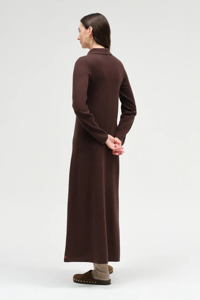 Chocolate Wool-Cashmere A-Line Polo Dress