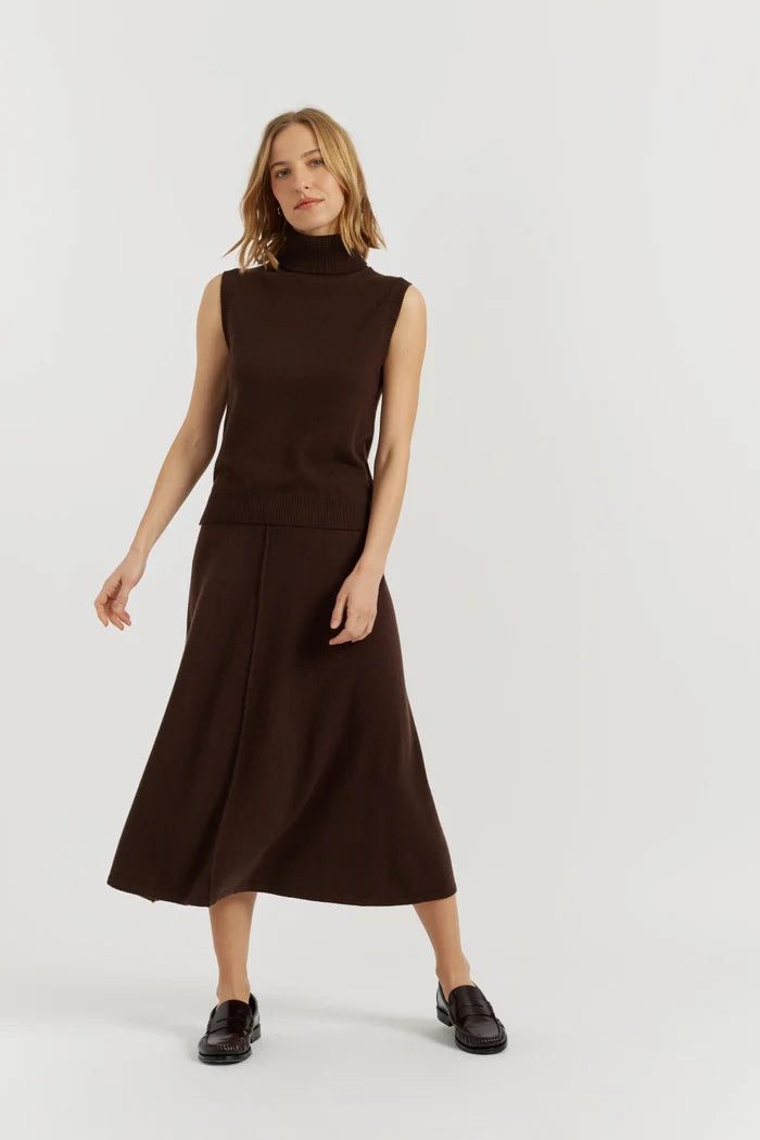 Chocolate Wool-Cashmere Midi Skirt