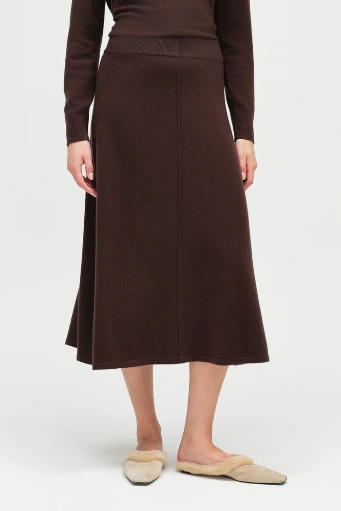 Chocolate Wool-Cashmere Midi Skirt