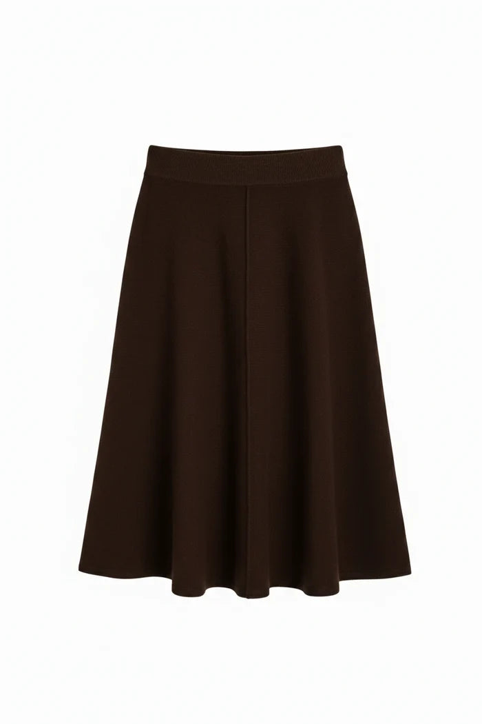 Chocolate Wool-Cashmere Midi Skirt