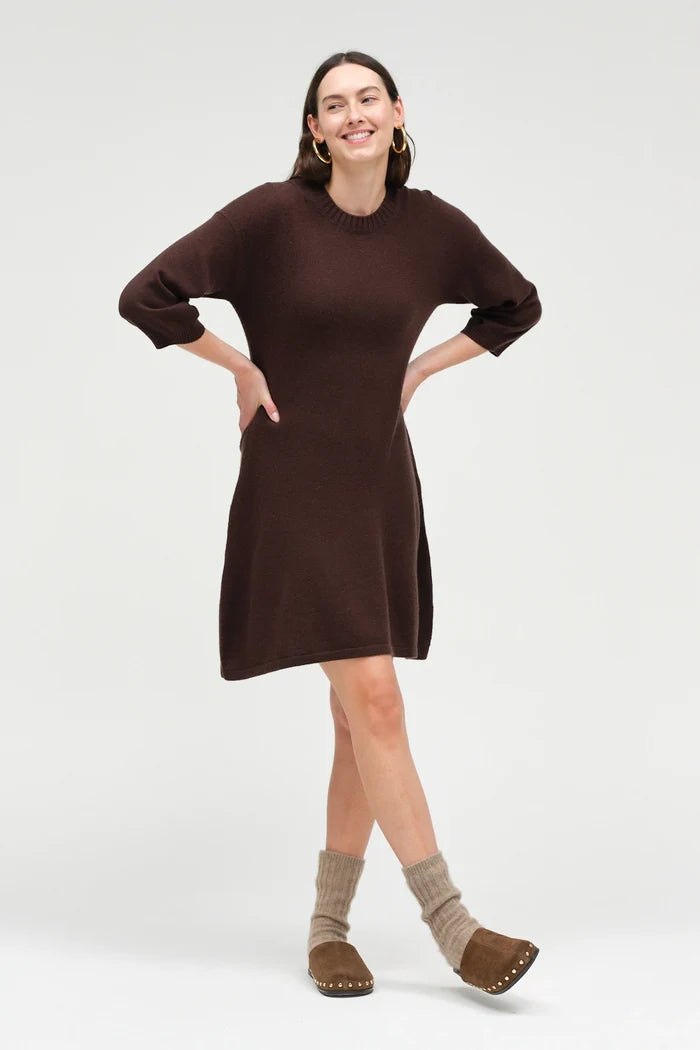Chocolate Wool-Cashmere Wide-Sleeve Dress