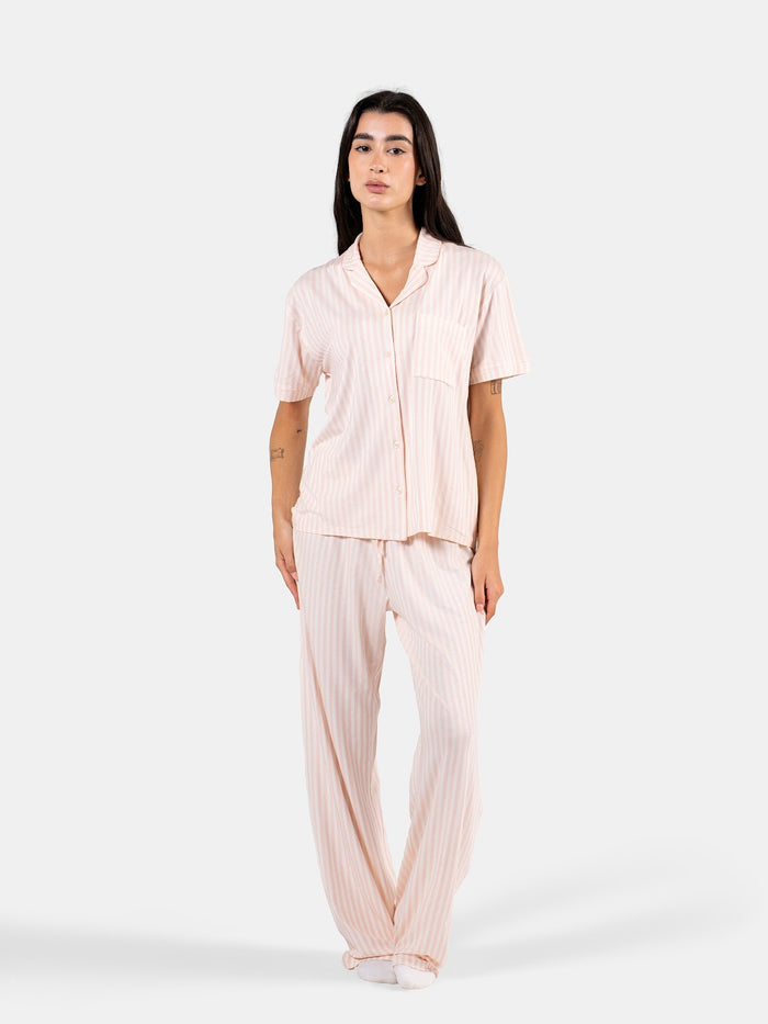 CLASSIC STRIP PANTS SET BABY PINK X WHITE 1