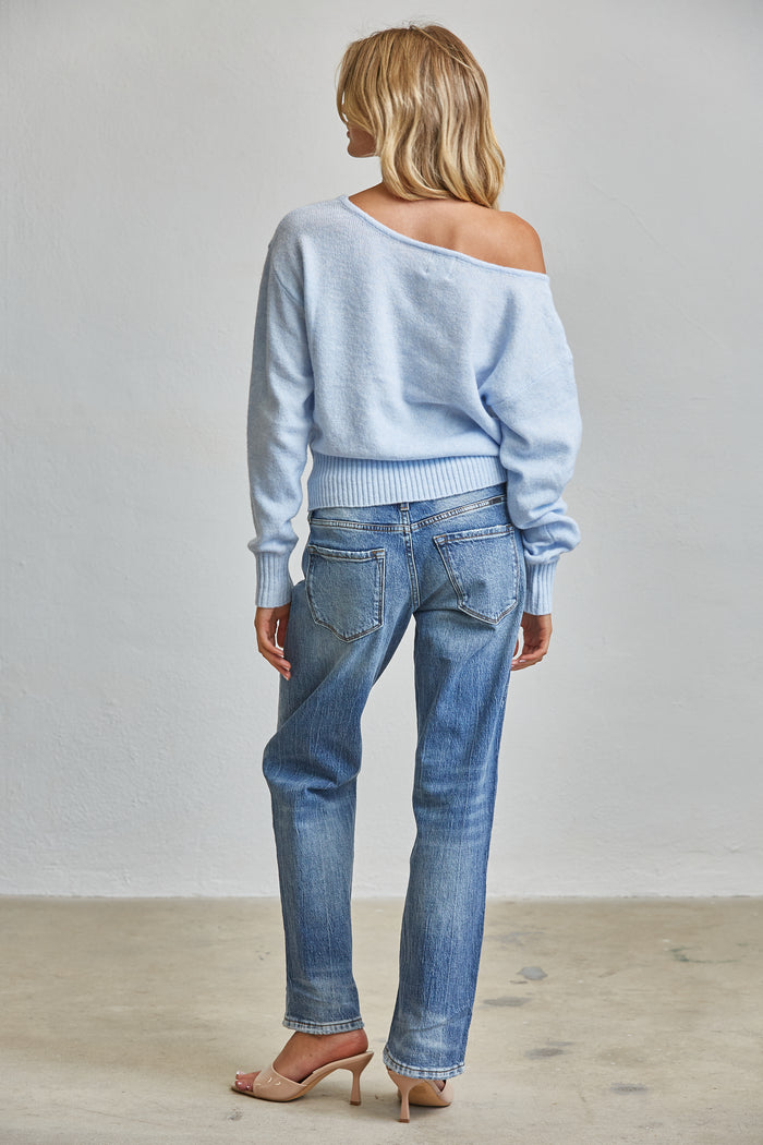 Cloud Soft Off-Shoulder Sweater - Baby Blue