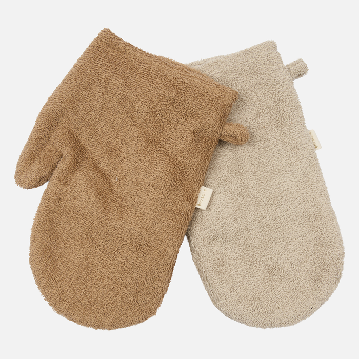 Cotton Bear & Bunny Bath Mittens - Oxford Tan