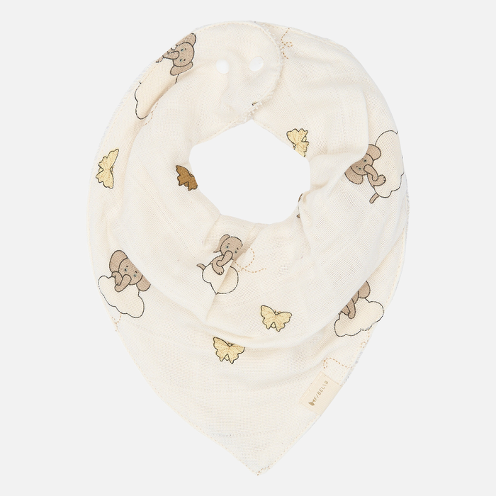 Cotton Muslin/Terry Bandana Elephant On The Air Bib - Oxford Tan - Set of 3