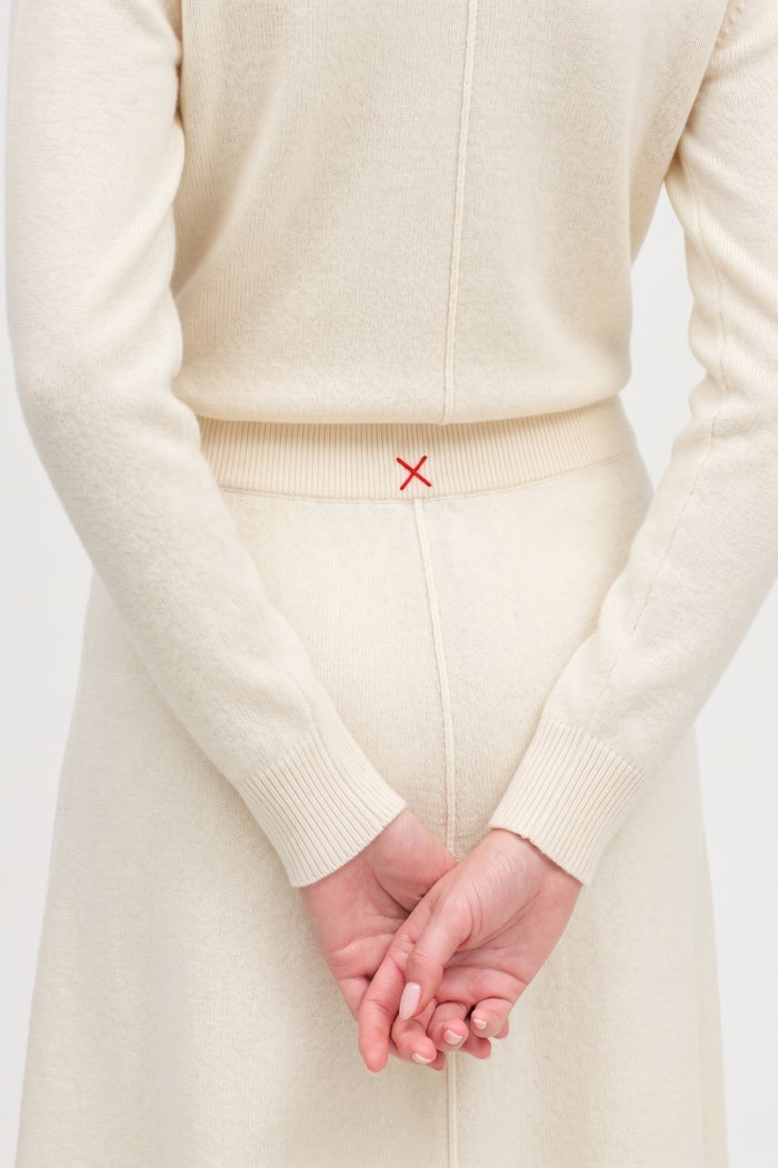 Cream Wool-Cashmere Midi Skirt