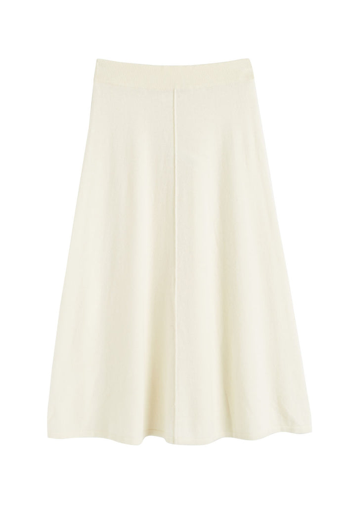 Cream Wool-Cashmere Midi Skirt