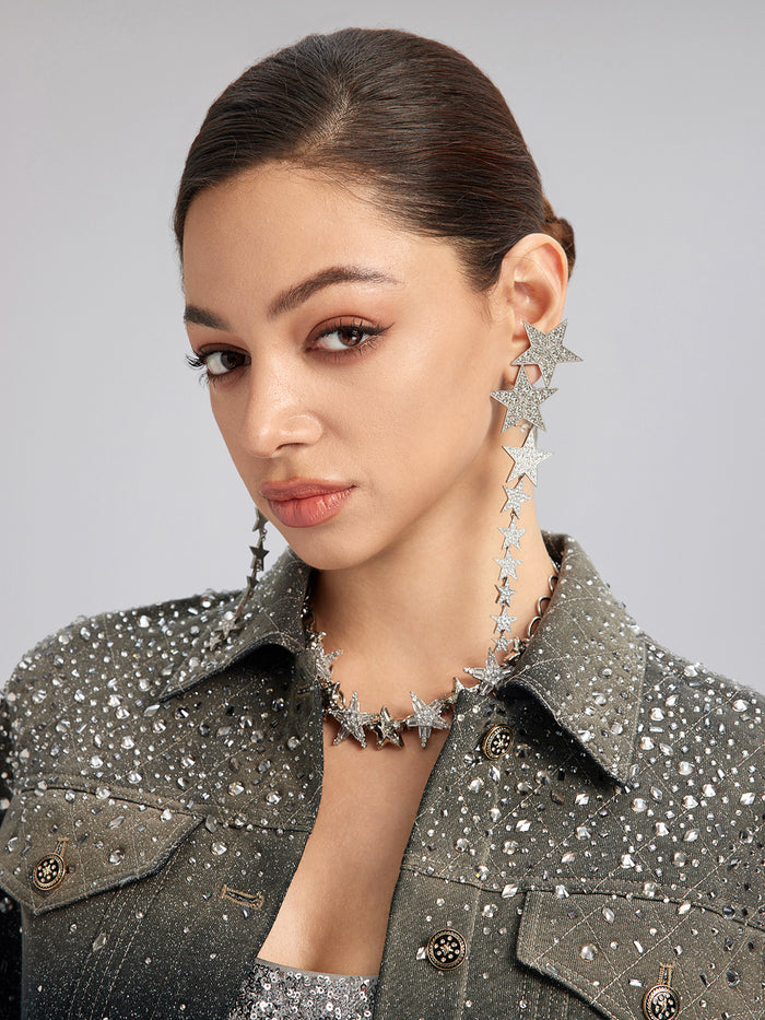 Crystal Star Chain Drop Earrings