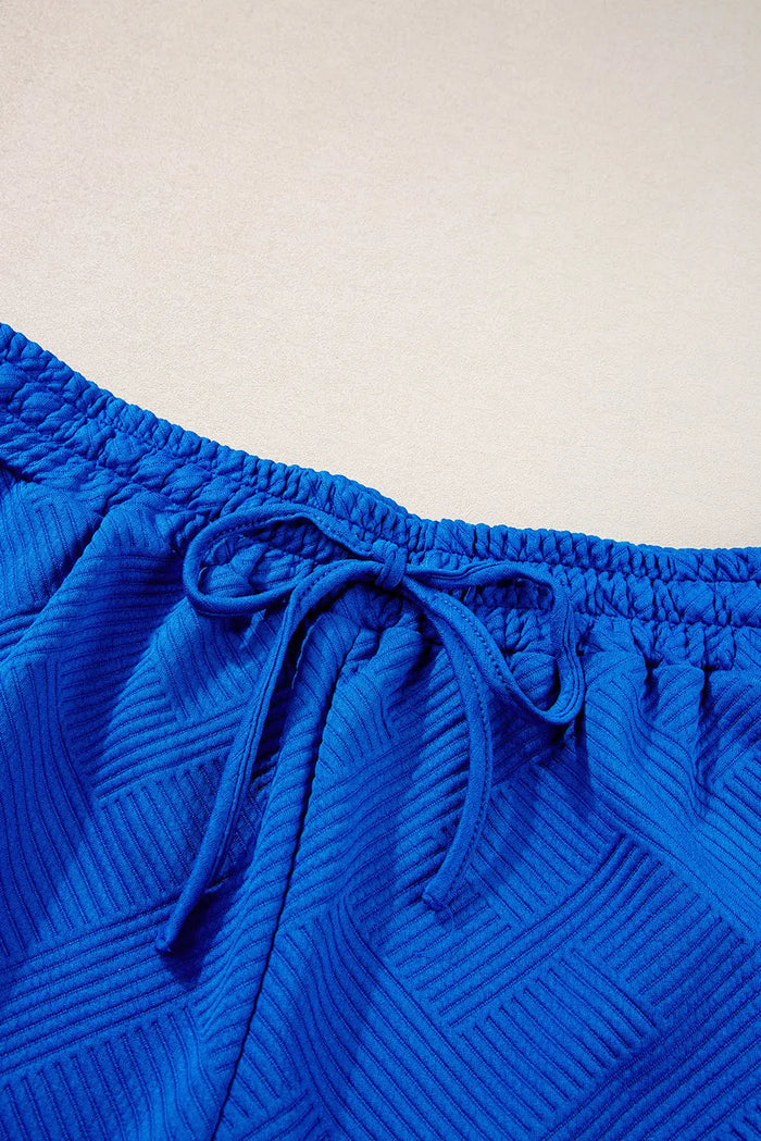 Dark Blue Plus Size Fashion Textured Short 2pcs Outfit - Size/Plus Loungewear