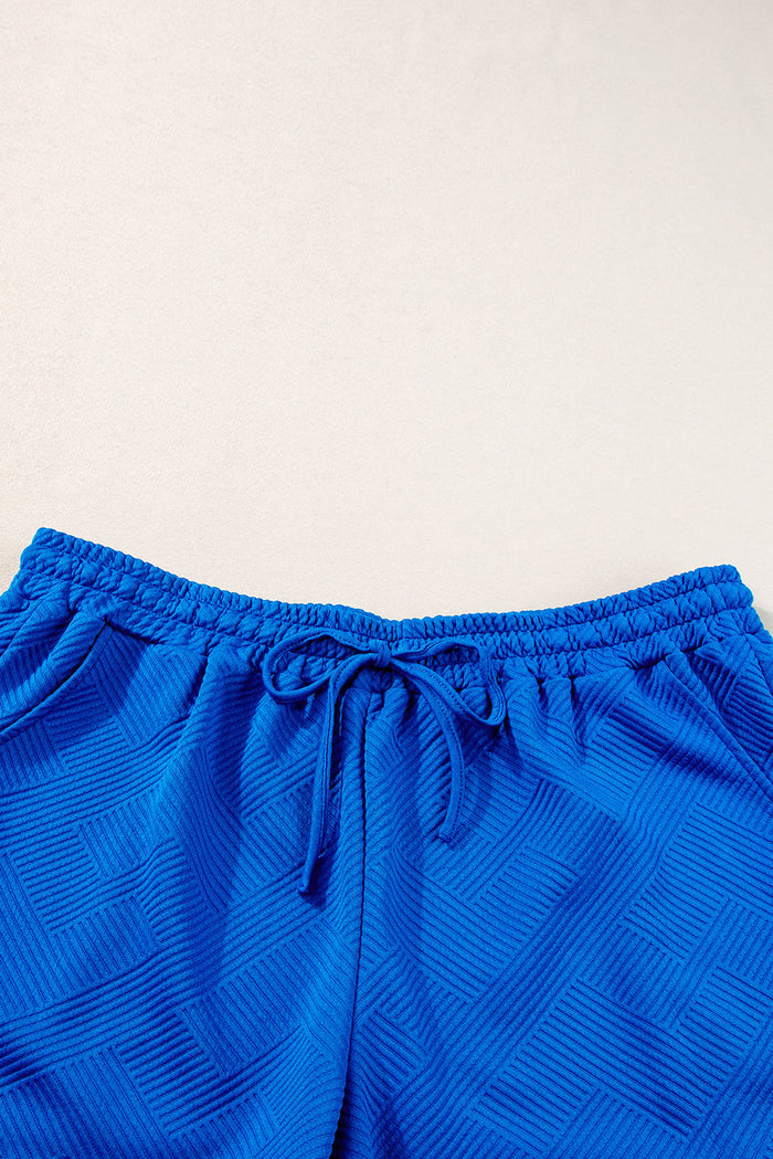 Dark Blue Plus Size Fashion Textured Short 2pcs Outfit - Size/Plus Loungewear