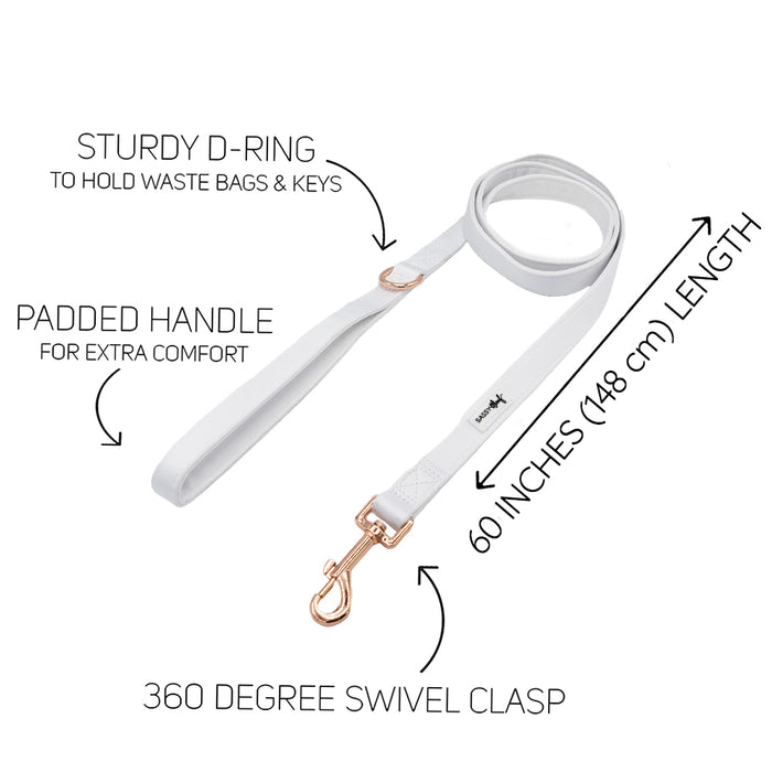 The Sassy Woof Dog Leash - Pup of Honor features a white strap with instructions and a neoprene handle for added comfort.