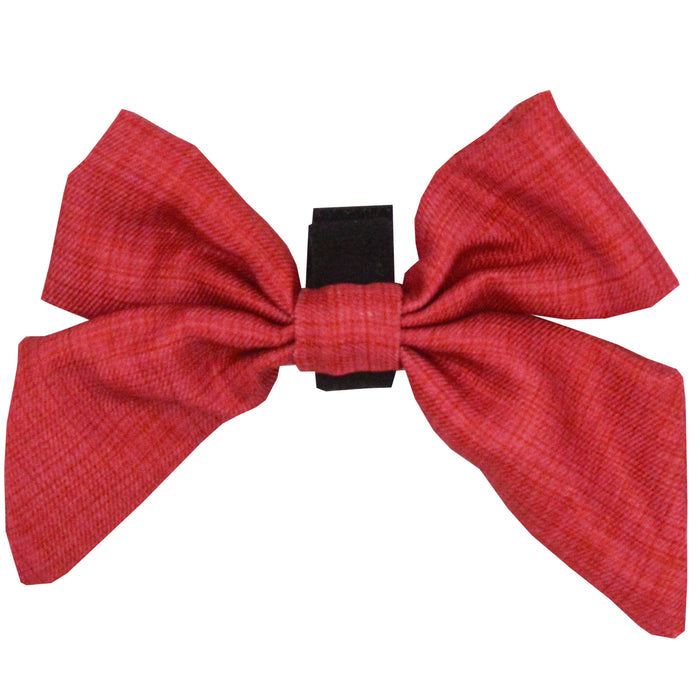 The Sassy Woof Dog Sailor Bow - Merlot is a large red fabric bow with two loops and tails, secured with a black clip, and shown on a white background.