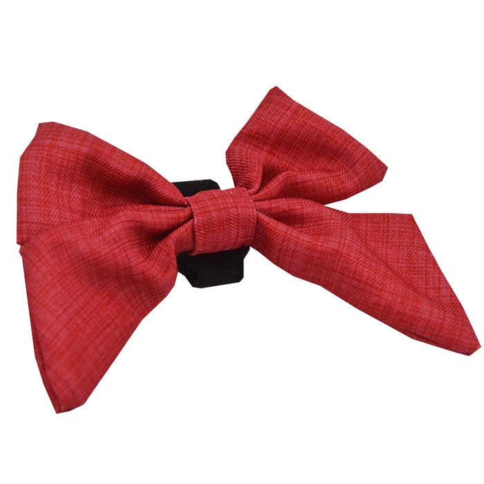 The Sassy Woof Dog Sailor Bow - Merlot features a large red textured bow on a black clip or band, shown against a white background. Part of the elegant Merlot collection.