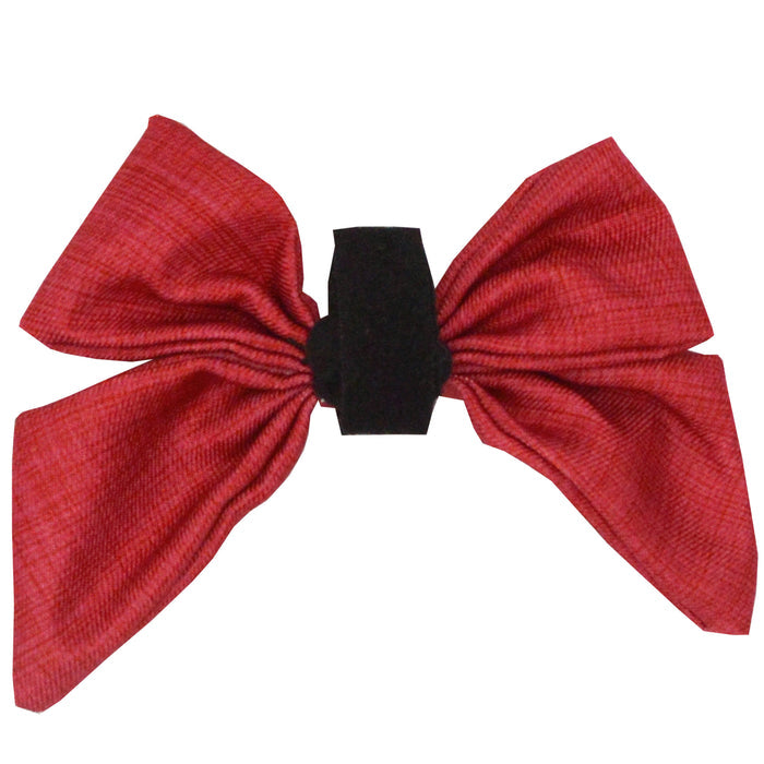 The Sassy Woof Dog Sailor Bow - Merlot features red textured fabric and a black center band, part of the Merlot collection.
