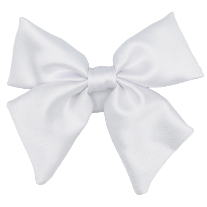 The Sassy Woof Dog Sailor Bow - Pup of Honor features a large, neatly tied white satin bow with four loops and two tails—perfect for a dog wedding outfit. Set against a plain white background.