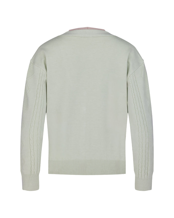 Double Color V Neck Cardigan (Green)