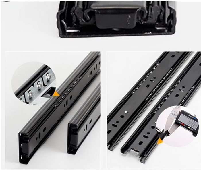 Drawer Rail Slide Rail Slideway Mute Three-Section Rail 30/35CM Black