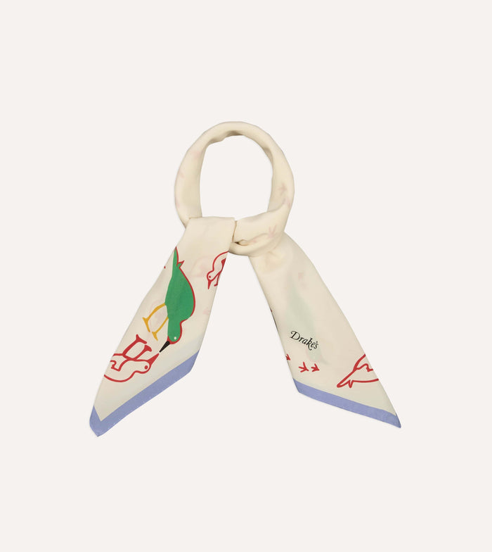 Ecru Oyster Catcher Print Silk Bandana