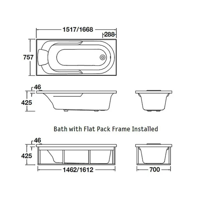 Englefield Sorrento II Rectangular Bath 1520/1670mm