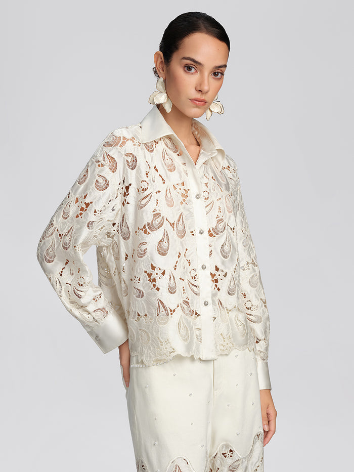 Eyelet Lace Rhinestone Shirt