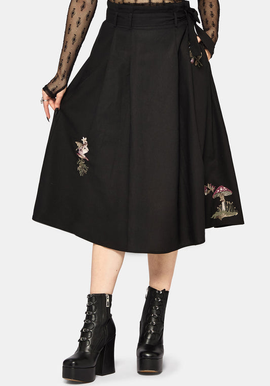 Faela Fairy Embroidered Tie Waist Paperbag Midi Skirt