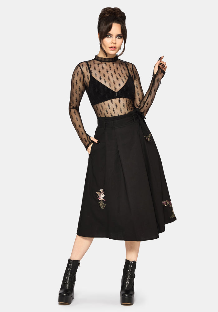 Faela Fairy Embroidered Tie Waist Paperbag Midi Skirt