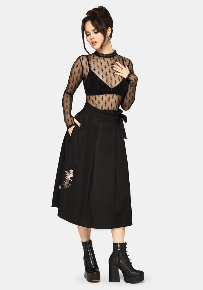 Faela Fairy Embroidered Tie Waist Paperbag Midi Skirt