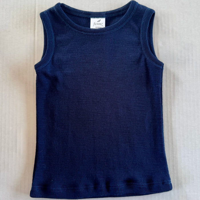 Merino wool baby’s singlet in Navy colour.