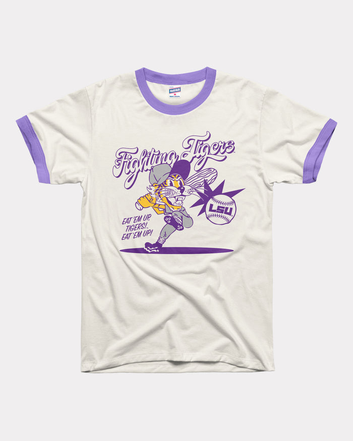 Fighting Tigers LSU Baseball White and Lavender Ringer
