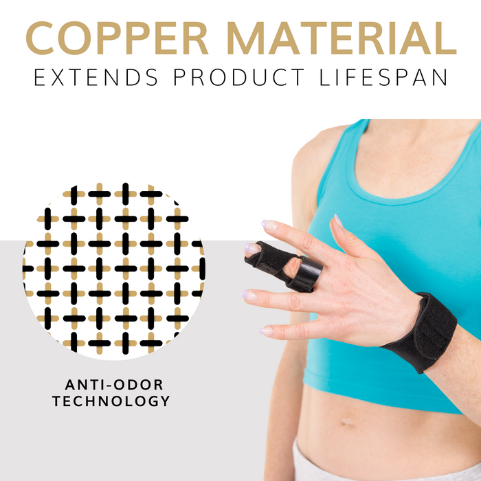 The BraceAbility broken finger splint is made with a copper material to help promote blood flow and prevent odor