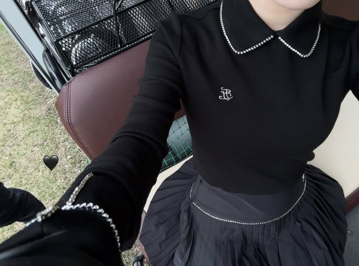 [FL Sig] Pearl Flared Pleats Skirt (Black)