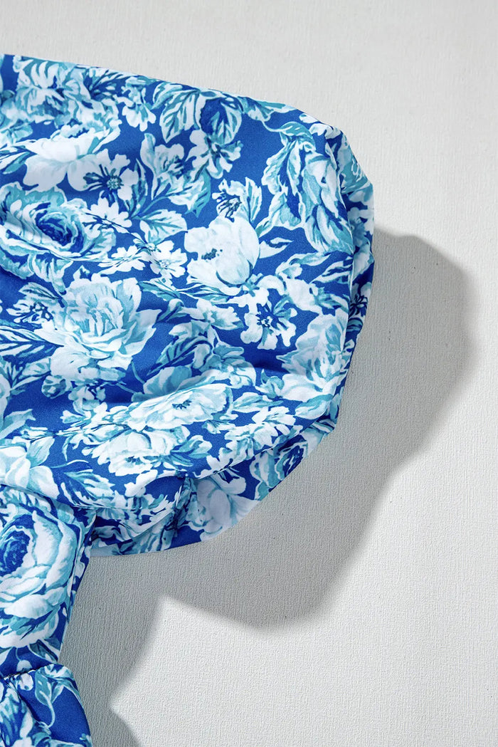 Blue Floral Puff Sleeve Babydoll Mini Dress - Dresses/Floral Dresses