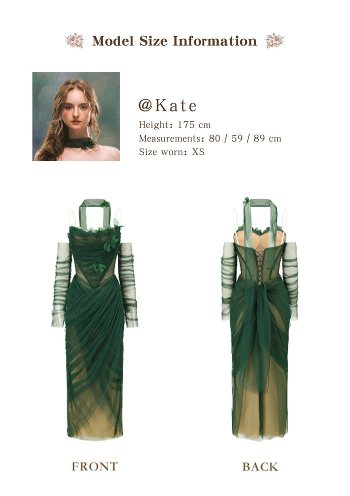 Lacemade "Forest Muse" Forest Green Tulle Dress - Front and Back View