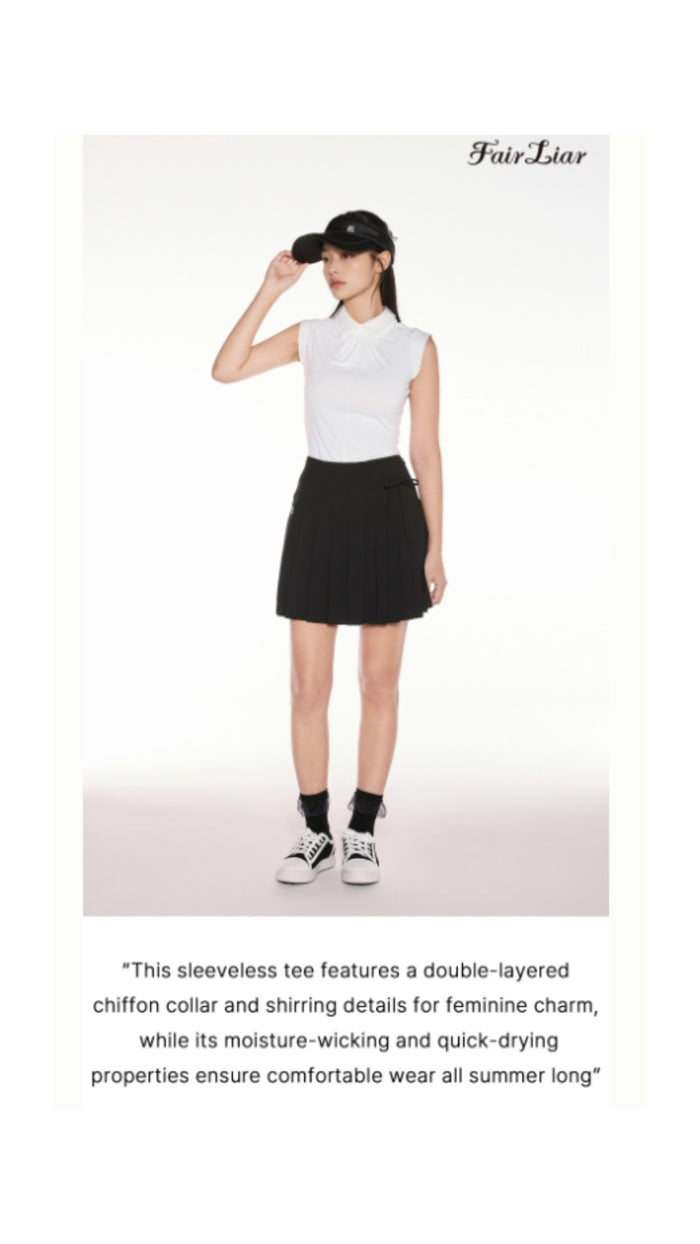 Front Shirring Sleeveless T Shirt (Black)