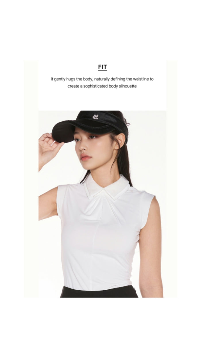 Front Shirring Sleeveless T Shirt (Black)