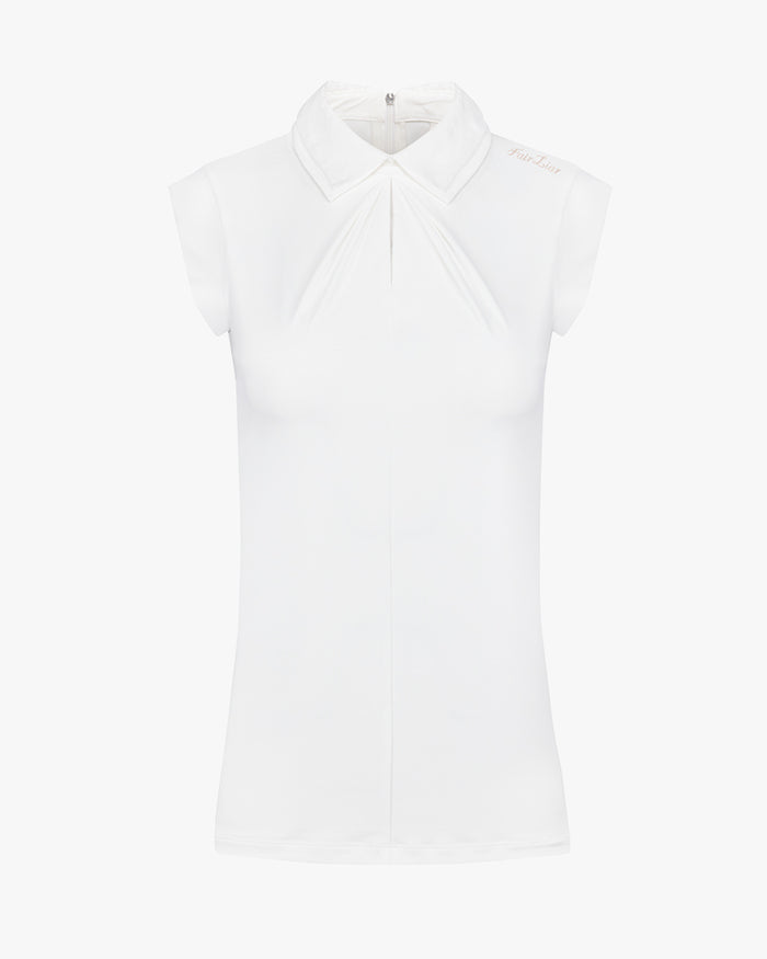 Front Shirring Sleeveless T Shirt (White)