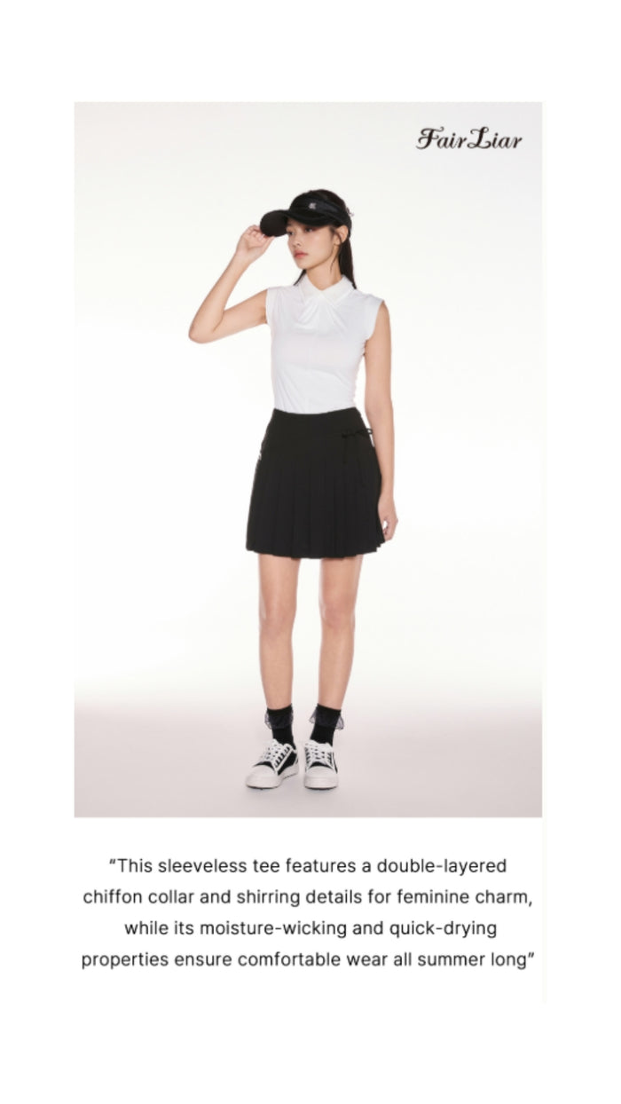 Front Shirring Sleeveless T Shirt (White)