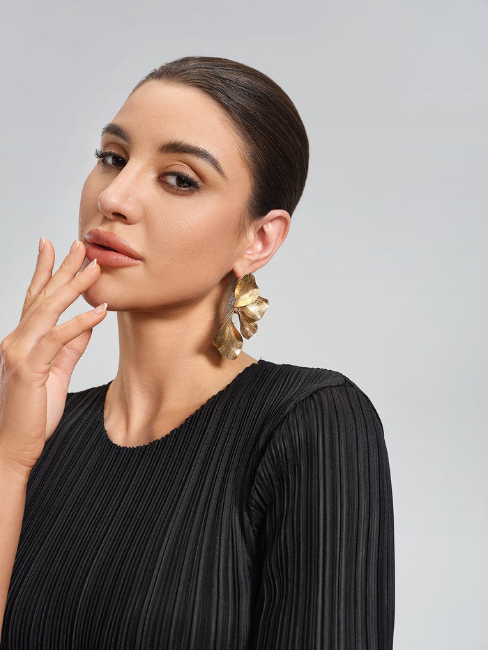 Ginkgo Leaf Gold Tone Earrings