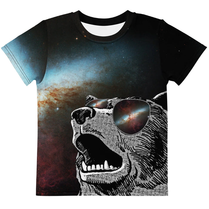 Glorious Space Bear Kid's Tee in Galactic Cyan & Void. CPSIA Compliant, OEKO-TEX® 100, REACH Compliant.