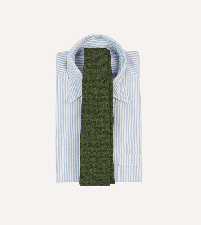 Green Herringbone Shantung Silk Tipped Tie