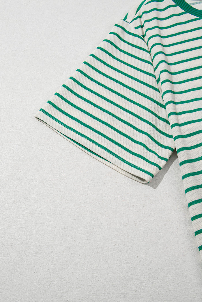 Green Stripe Plus Size St Patricks Day Round Neck T Shirt - Size/Plus Tops/Plus Tops & Tees